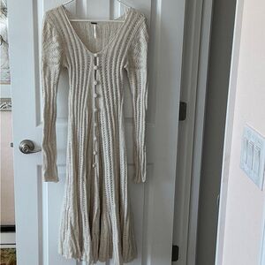 Free People Cream Long Sleeve Knit Dress